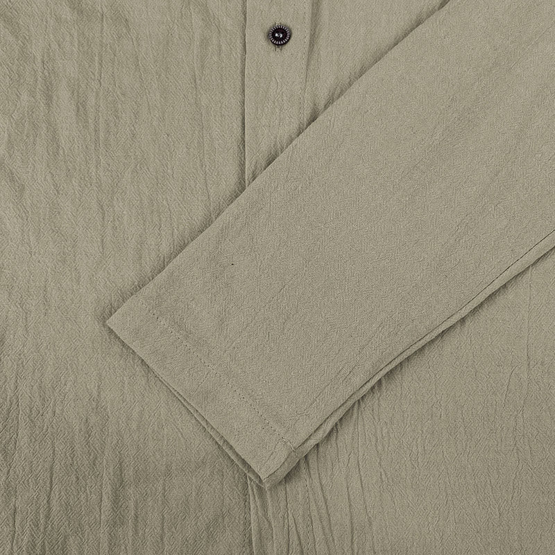 Buddha Stones Solid Color Long Sleeve Hooded Drawstring Buttons Linen Men's Shirt - image 29