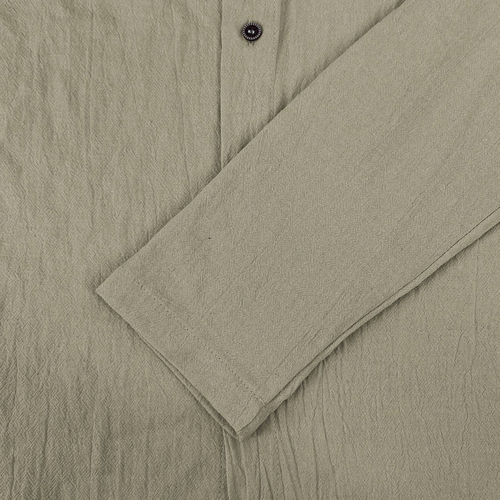 Buddha Stones Solid Color Long Sleeve Hooded Drawstring Buttons Linen Men's Shirt - image 29