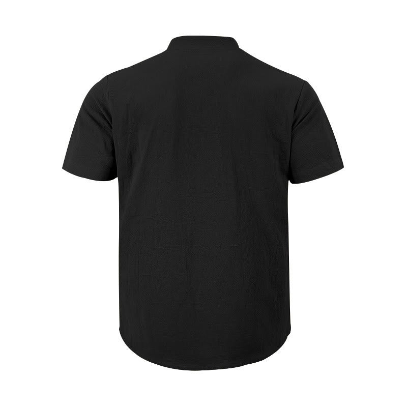 Buddha Stones Solid Summer Short Sleeve Half Buttons Linen Men's Shirt - image 2