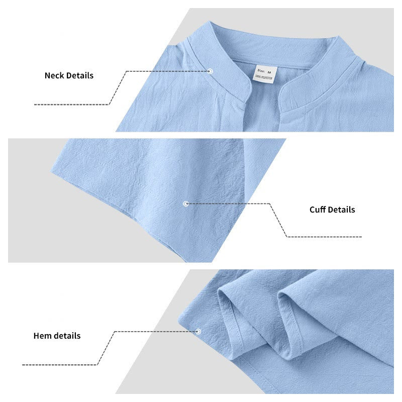 Buddha Stones Solid Summer Short Sleeve Half Buttons Linen Men's Shirt - image 23
