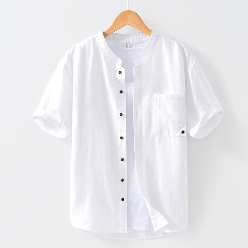 Buddha Stones Summer Buttons Short Sleeve Ramie Linen Cotton Men's Shirt - White - US/UK/AU42，EU52 (3XL) - image 7
