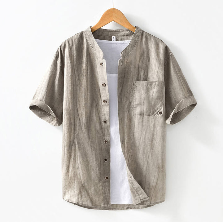 Buddha Stones Summer Buttons Short Sleeve Ramie Linen Cotton Men's Shirt - Wheat - US/UK/AU42，EU52 (3XL) - image 15
