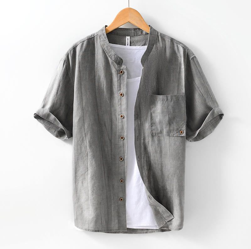 Buddha Stones Summer Buttons Short Sleeve Ramie Linen Cotton Men's Shirt - DarkGray - US/UK/AU42，EU52 (3XL) - image 0