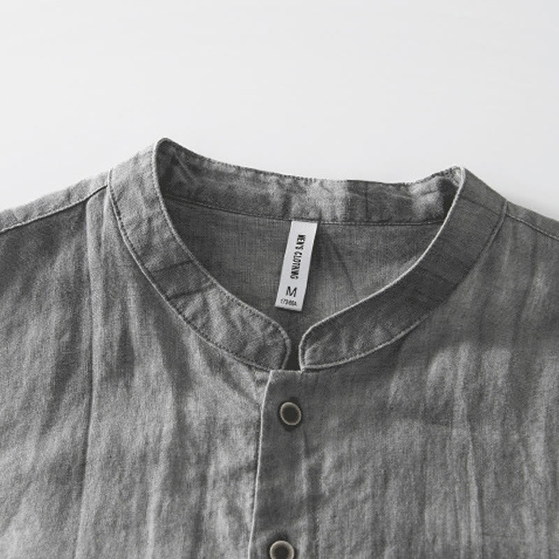 Buddha Stones Summer Buttons Short Sleeve Ramie Linen Cotton Men's Shirt - image 3