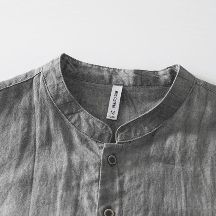 Buddha Stones Summer Buttons Short Sleeve Ramie Linen Cotton Men's Shirt - image 3