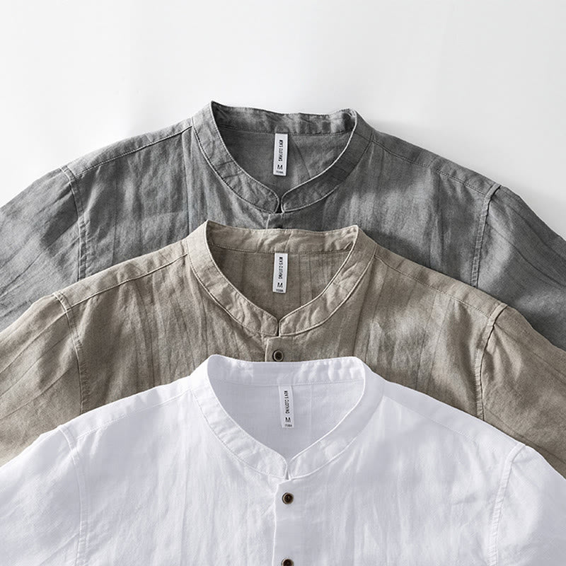 Buddha Stones Summer Buttons Short Sleeve Ramie Linen Cotton Men's Shirt - image 21