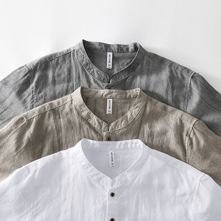 Buddha Stones Summer Buttons Short Sleeve Ramie Linen Cotton Men's Shirt - image 21