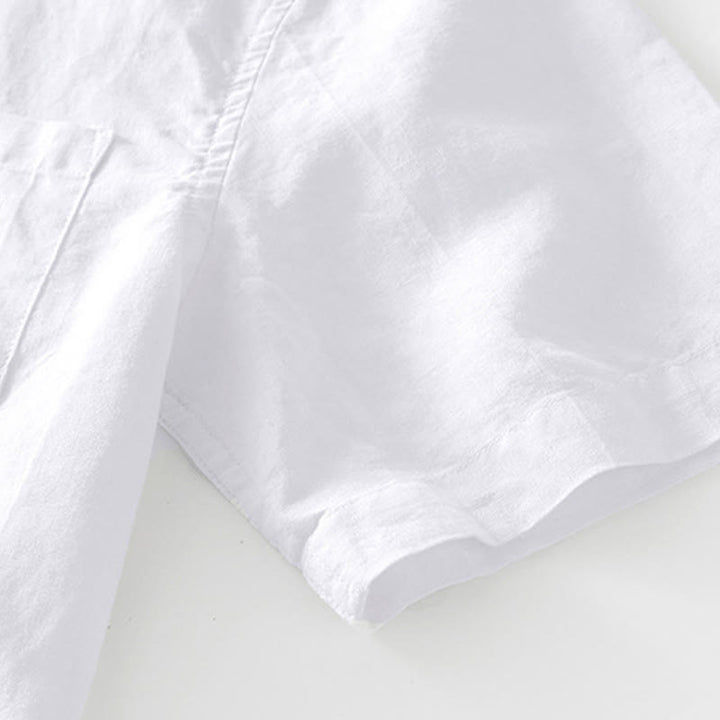 Buddha Stones Summer Buttons Short Sleeve Ramie Linen Cotton Men's Shirt - image 9