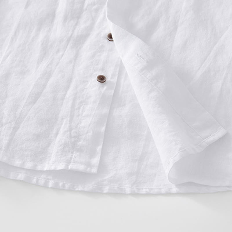 Buddha Stones Summer Buttons Short Sleeve Ramie Linen Cotton Men's Shirt - image 12