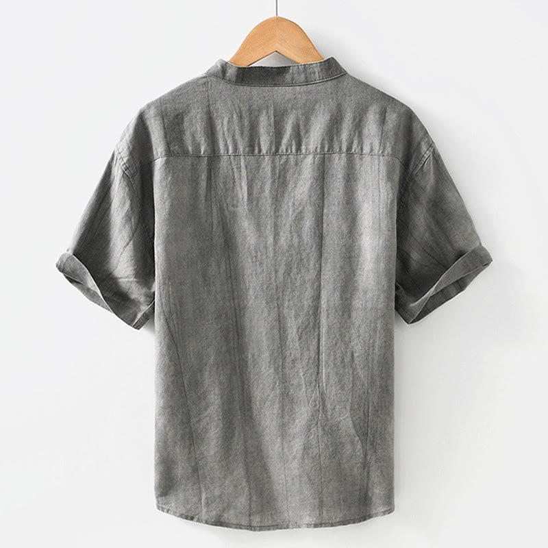 Buddha Stones Summer Buttons Short Sleeve Ramie Linen Cotton Men's Shirt - image 2