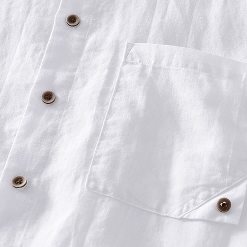 Buddha Stones Summer Buttons Short Sleeve Ramie Linen Cotton Men's Shirt - image 10