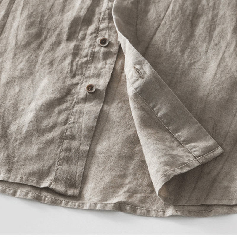 Buddha Stones Summer Buttons Short Sleeve Ramie Linen Cotton Men's Shirt - image 20