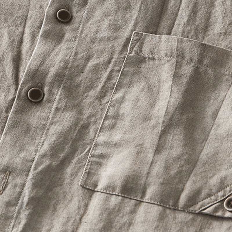 Buddha Stones Summer Buttons Short Sleeve Ramie Linen Cotton Men's Shirt - image 18