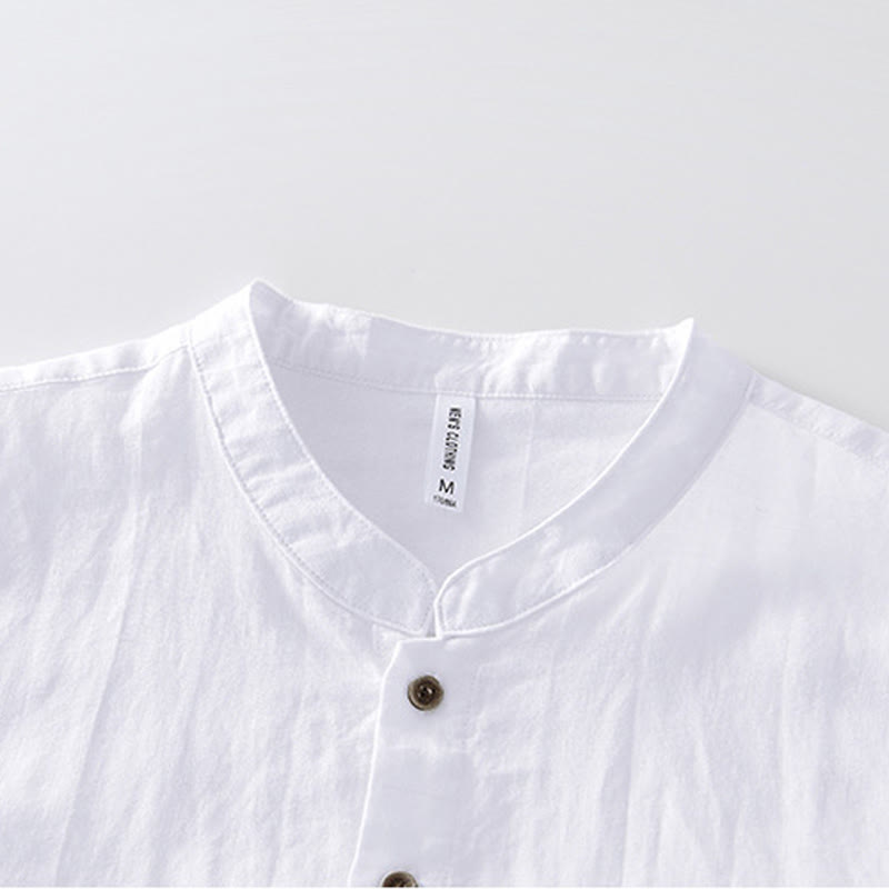Buddha Stones Summer Buttons Short Sleeve Ramie Linen Cotton Men's Shirt - image 8
