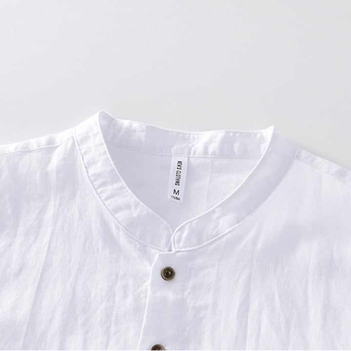 Buddha Stones Summer Buttons Short Sleeve Ramie Linen Cotton Men's Shirt - image 8
