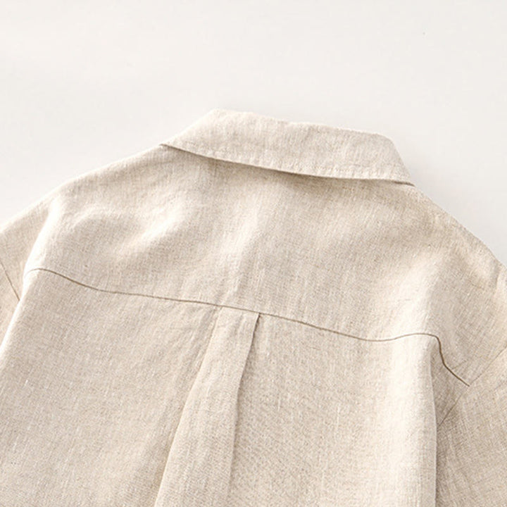 Buddha Stones Solid Summer Short Sleeve Buttons Linen Men's Shirt With Pockets - image 3