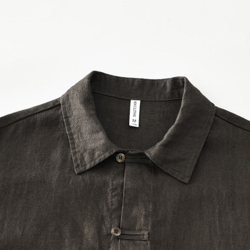Buddha Stones Solid Summer Short Sleeve Buttons Linen Men's Shirt With Pockets - image 23