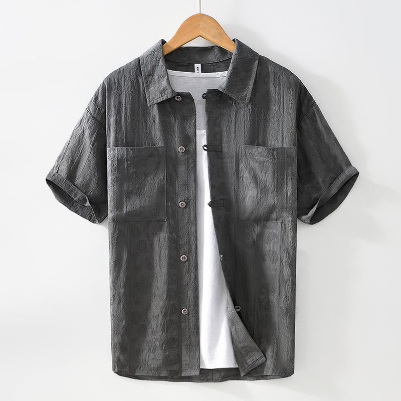 Buddha Stones Summer Short Sleeve Buttons Men's Shirt With Two Pockets - DimGray - US/UK/AU42，EU52 (3XL) - image 0