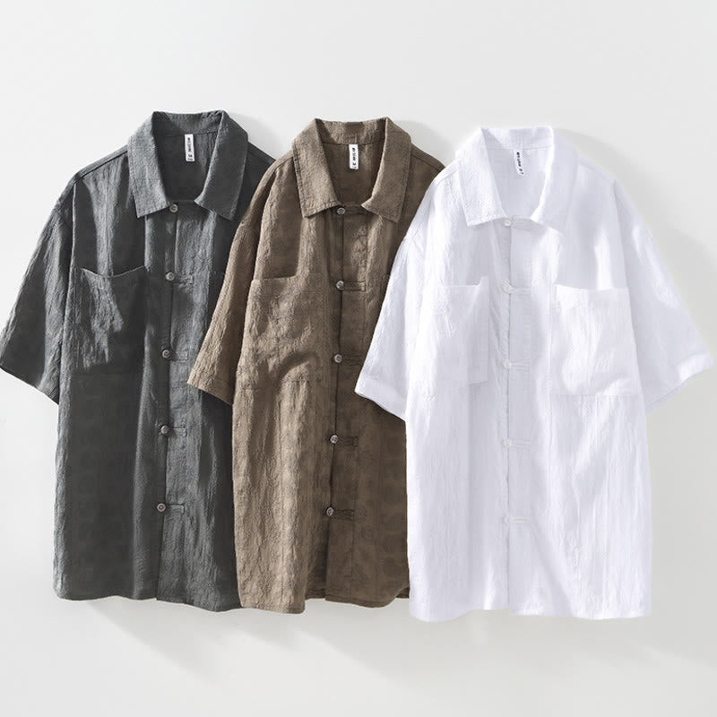 Buddha Stones Summer Short Sleeve Buttons Men's Shirt With Two Pockets - image 1