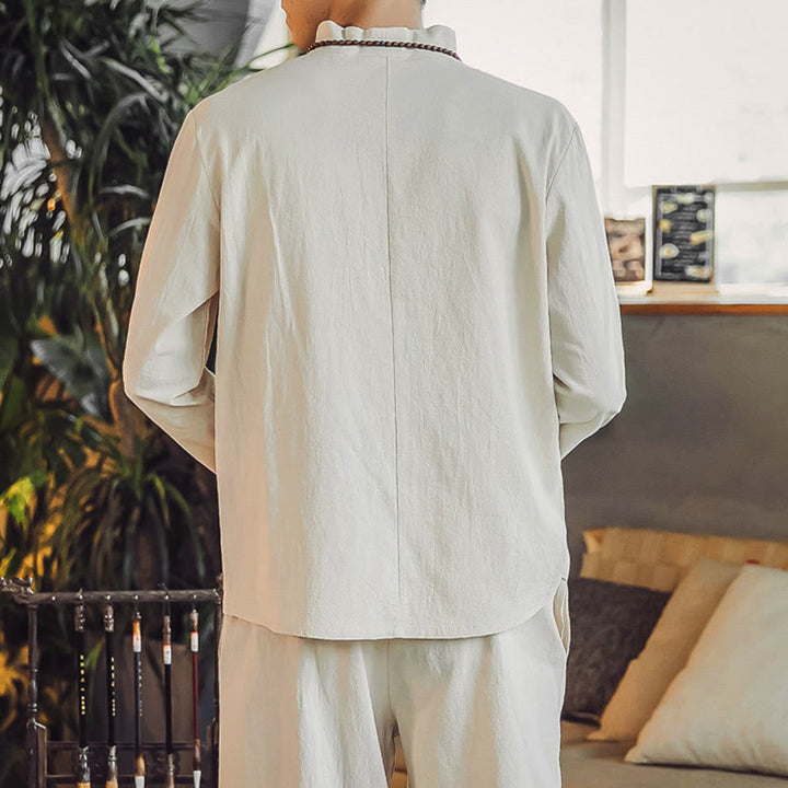 Buddha Stones 2Pcs Cotton Shirt Ankle-Length Pants With Pockets Men's Meditation Cloth Set - image 5