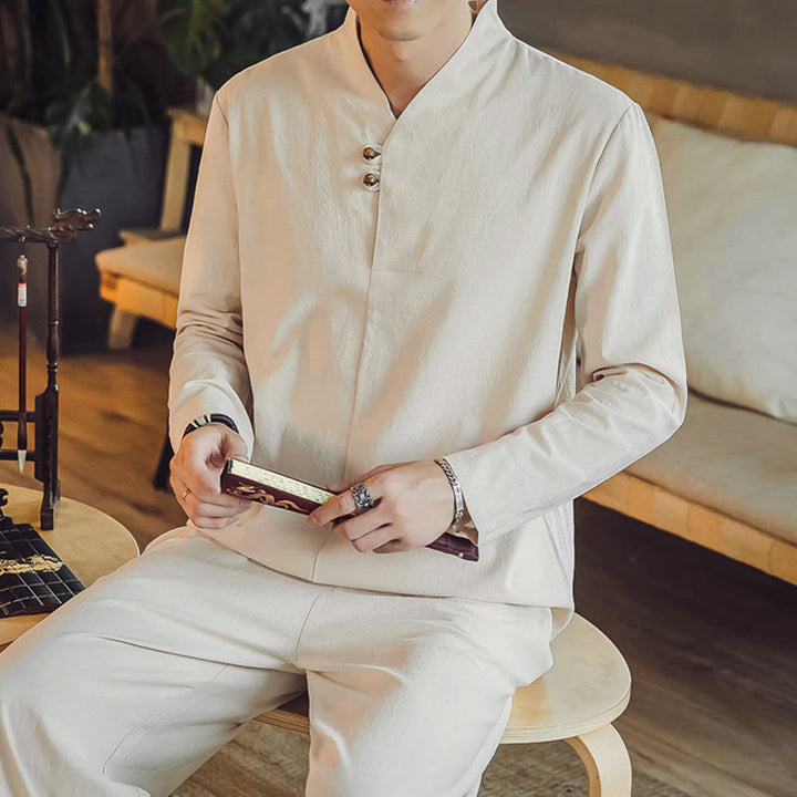 Buddha Stones 2Pcs Cotton Shirt Ankle-Length Pants With Pockets Men's Meditation Cloth Set - image 8