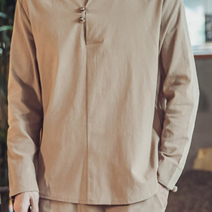 Buddha Stones 2Pcs Cotton Shirt Ankle-Length Pants With Pockets Men's Meditation Cloth Set - image 33