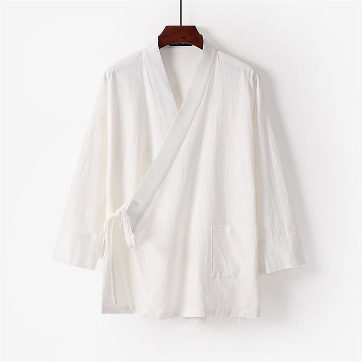 Buddha Stones 2Pcs Lace-up Cotton Linen Kimono Pants With Pockets Men's Meditation Cloth Set - image 2