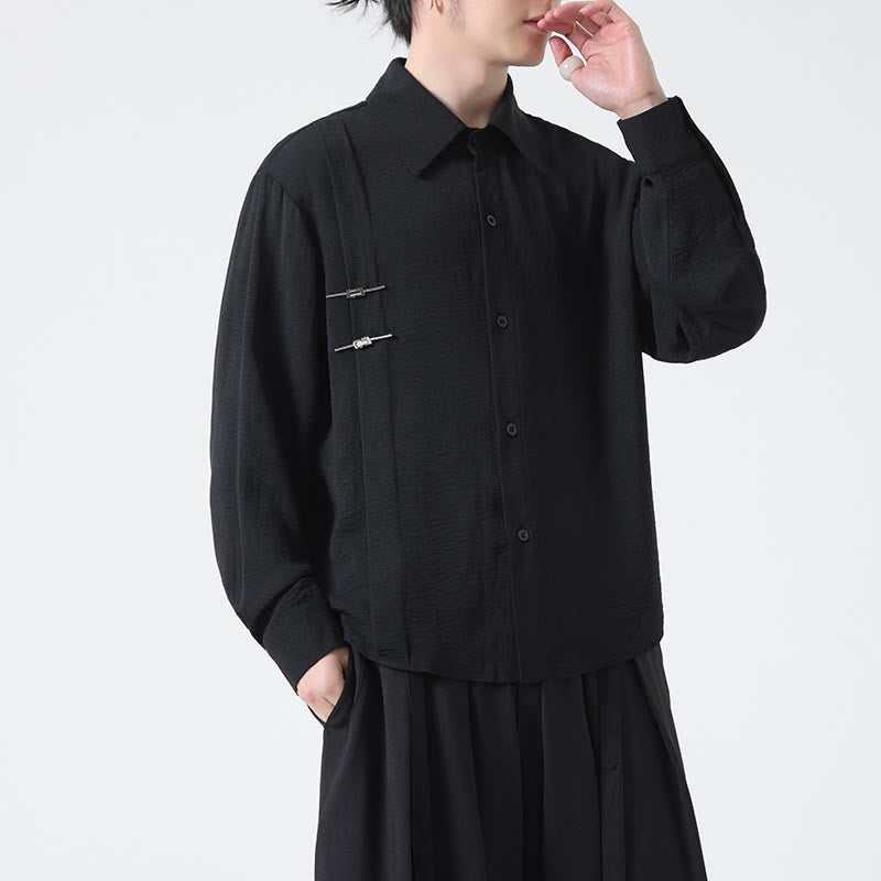 Buddha Stones Plain Buttons Stand Collar Long Sleeve Men's Cotton Shirt - Black - US/UK/AU46，EU56 (5XL) - image 18