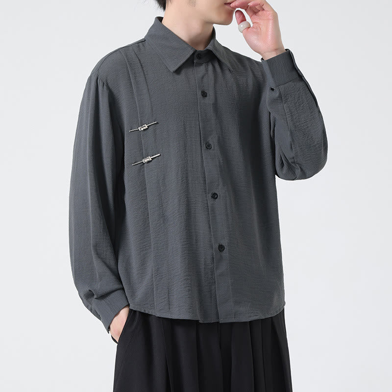 Buddha Stones Plain Buttons Stand Collar Long Sleeve Men's Cotton Shirt - image 2