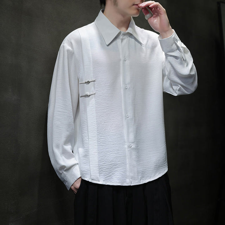 Buddha Stones Plain Buttons Stand Collar Long Sleeve Men's Cotton Shirt - White - US/UK/AU46，EU56 (5XL) - image 8