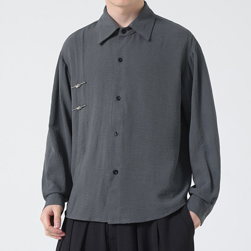 Buddha Stones Plain Buttons Stand Collar Long Sleeve Men's Cotton Shirt - image 4
