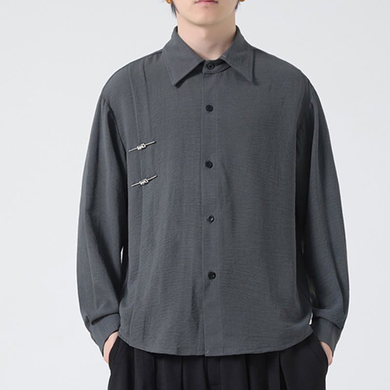 Buddha Stones Plain Buttons Stand Collar Long Sleeve Men's Cotton Shirt - image 5