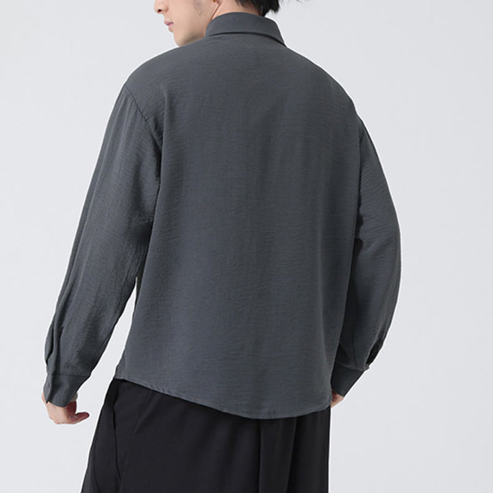 Buddha Stones Plain Buttons Stand Collar Long Sleeve Men's Cotton Shirt - image 3