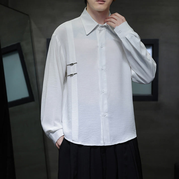 Buddha Stones Plain Buttons Stand Collar Long Sleeve Men's Cotton Shirt - image 11