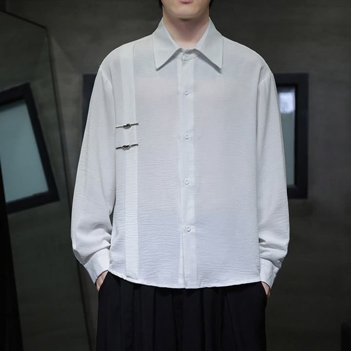 Buddha Stones Plain Buttons Stand Collar Long Sleeve Men's Cotton Shirt - image 12