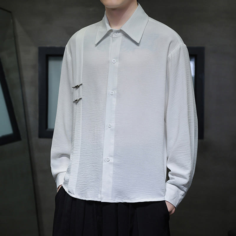 Buddha Stones Plain Buttons Stand Collar Long Sleeve Men's Cotton Shirt - image 13