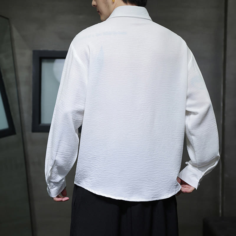 Buddha Stones Plain Buttons Stand Collar Long Sleeve Men's Cotton Shirt - image 10