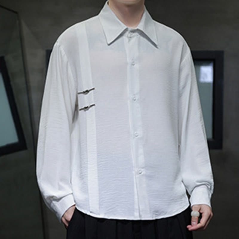 Buddha Stones Plain Buttons Stand Collar Long Sleeve Men's Cotton Shirt - image 9