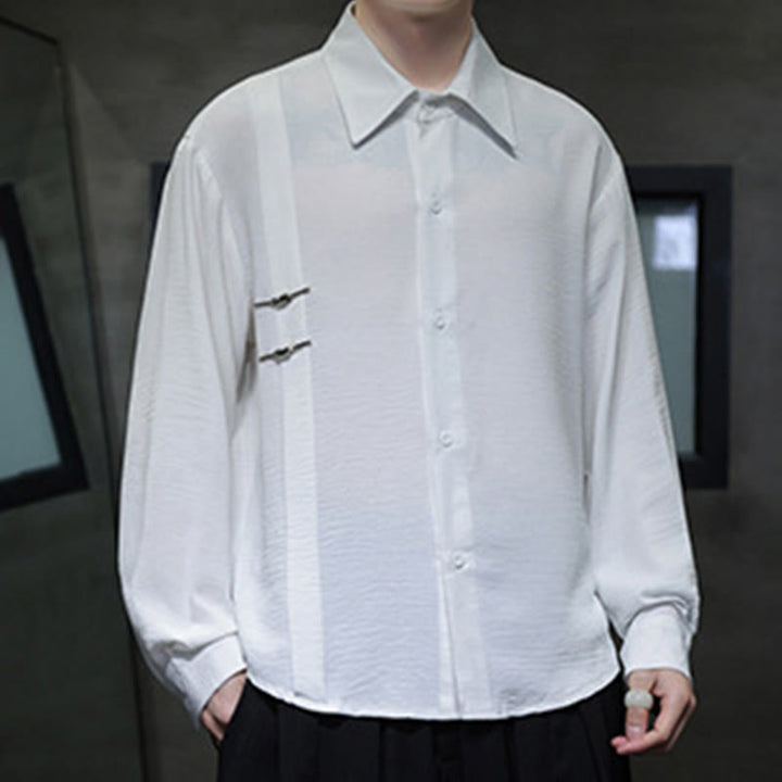 Buddha Stones Plain Buttons Stand Collar Long Sleeve Men's Cotton Shirt - image 9