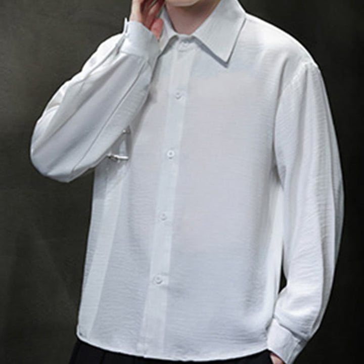 Buddha Stones Plain Buttons Stand Collar Long Sleeve Men's Cotton Shirt - image 14