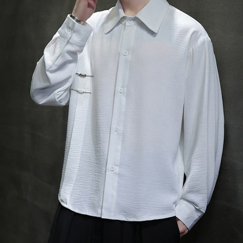 Buddha Stones Plain Buttons Stand Collar Long Sleeve Men's Cotton Shirt - image 16