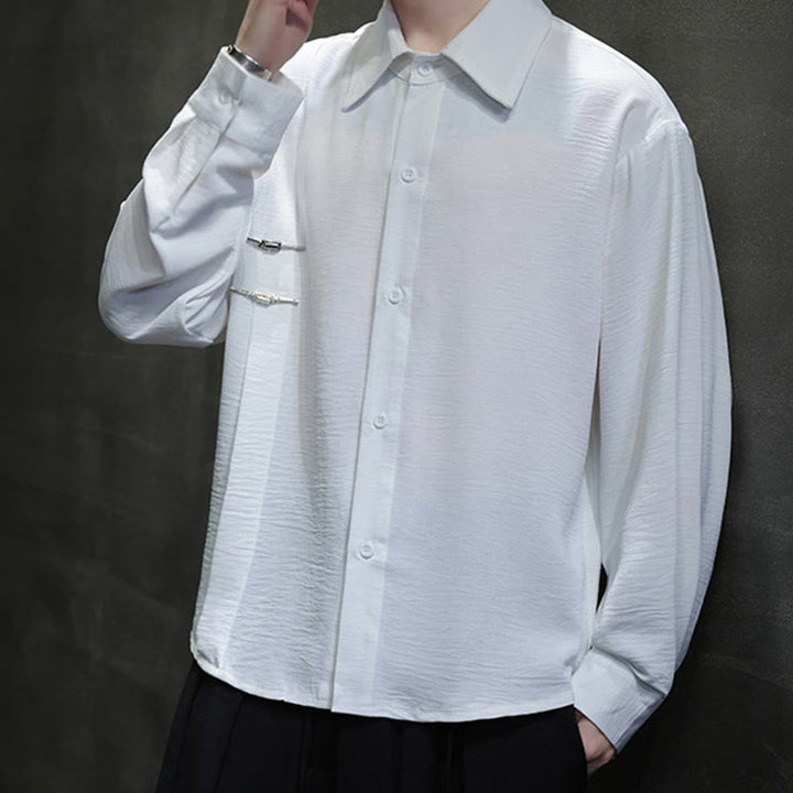 Buddha Stones Plain Buttons Stand Collar Long Sleeve Men's Cotton Shirt - image 16
