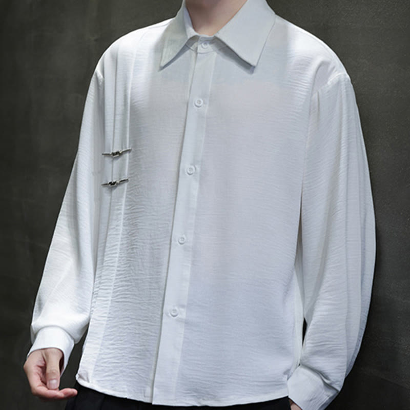 Buddha Stones Plain Buttons Stand Collar Long Sleeve Men's Cotton Shirt - image 15
