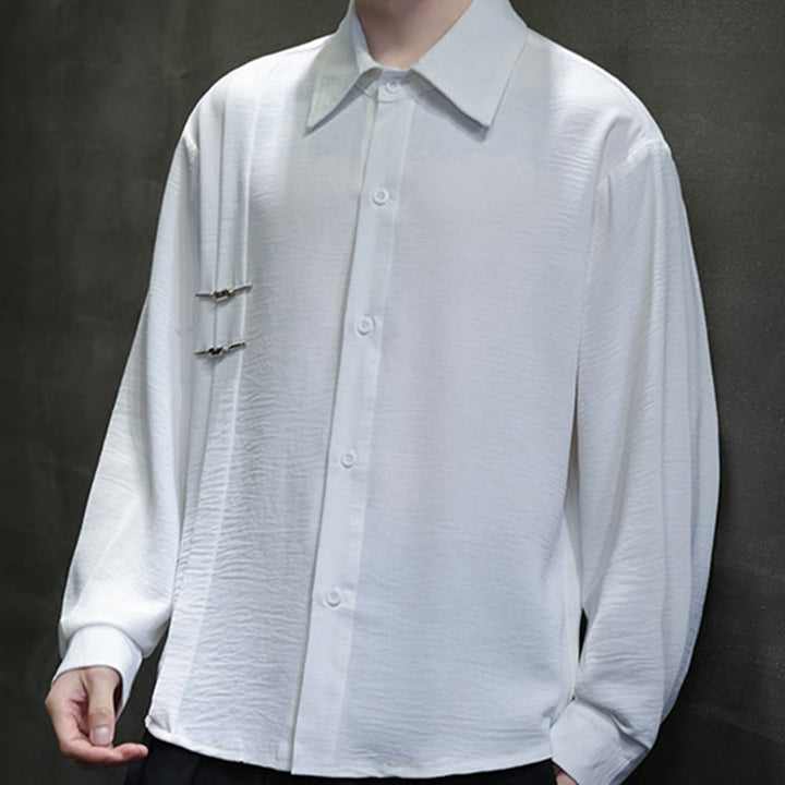Buddha Stones Plain Buttons Stand Collar Long Sleeve Men's Cotton Shirt - image 15