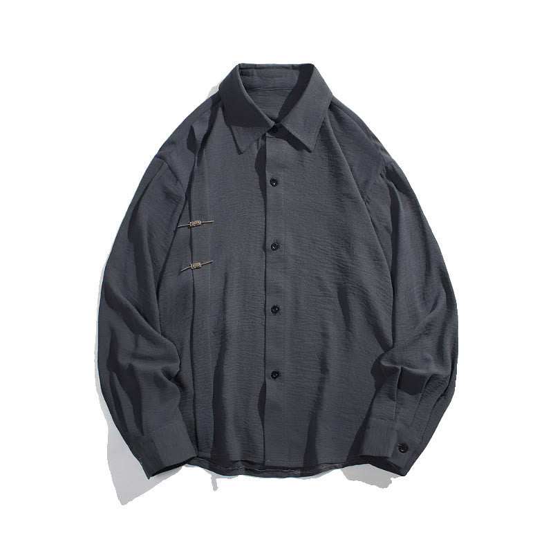 Buddha Stones Plain Buttons Stand Collar Long Sleeve Men's Cotton Shirt - image 7