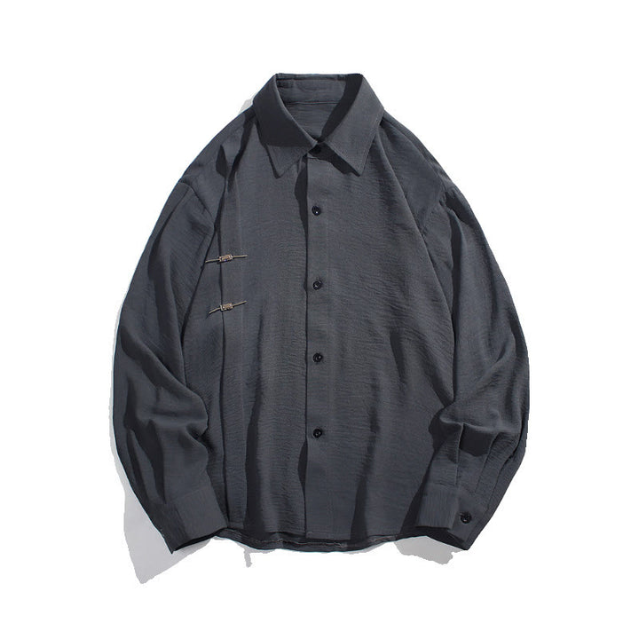 Buddha Stones Plain Buttons Stand Collar Long Sleeve Men's Cotton Shirt - image 7
