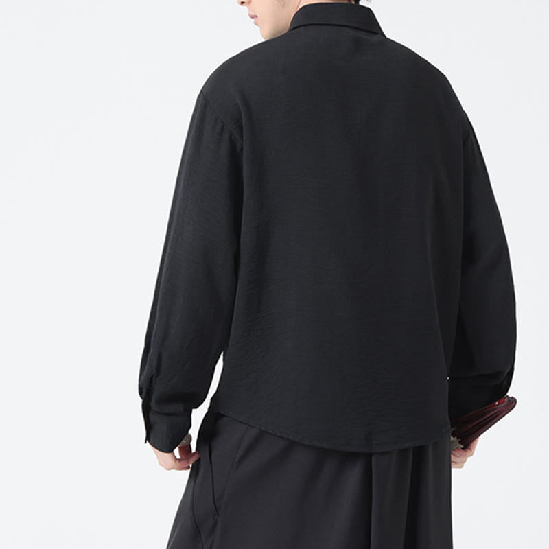 Buddha Stones Plain Buttons Stand Collar Long Sleeve Men's Cotton Shirt - image 20