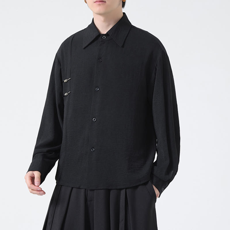 Buddha Stones Plain Buttons Stand Collar Long Sleeve Men's Cotton Shirt - image 17