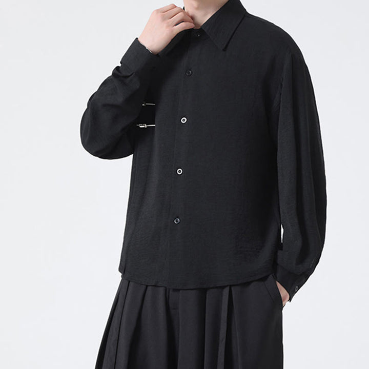 Buddha Stones Plain Buttons Stand Collar Long Sleeve Men's Cotton Shirt - image 23