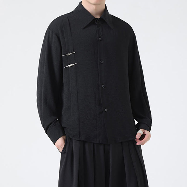 Buddha Stones Plain Buttons Stand Collar Long Sleeve Men's Cotton Shirt - image 21
